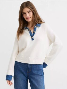 LOFT | Denim Trim Henley Sweater